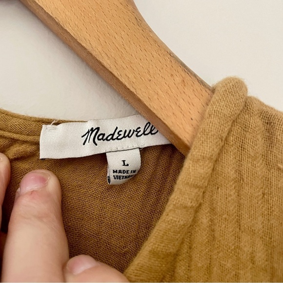 Madewell Lightspun Button-Back Peplum Top Mustard Yellow Tan Large - Picture 6 of 10